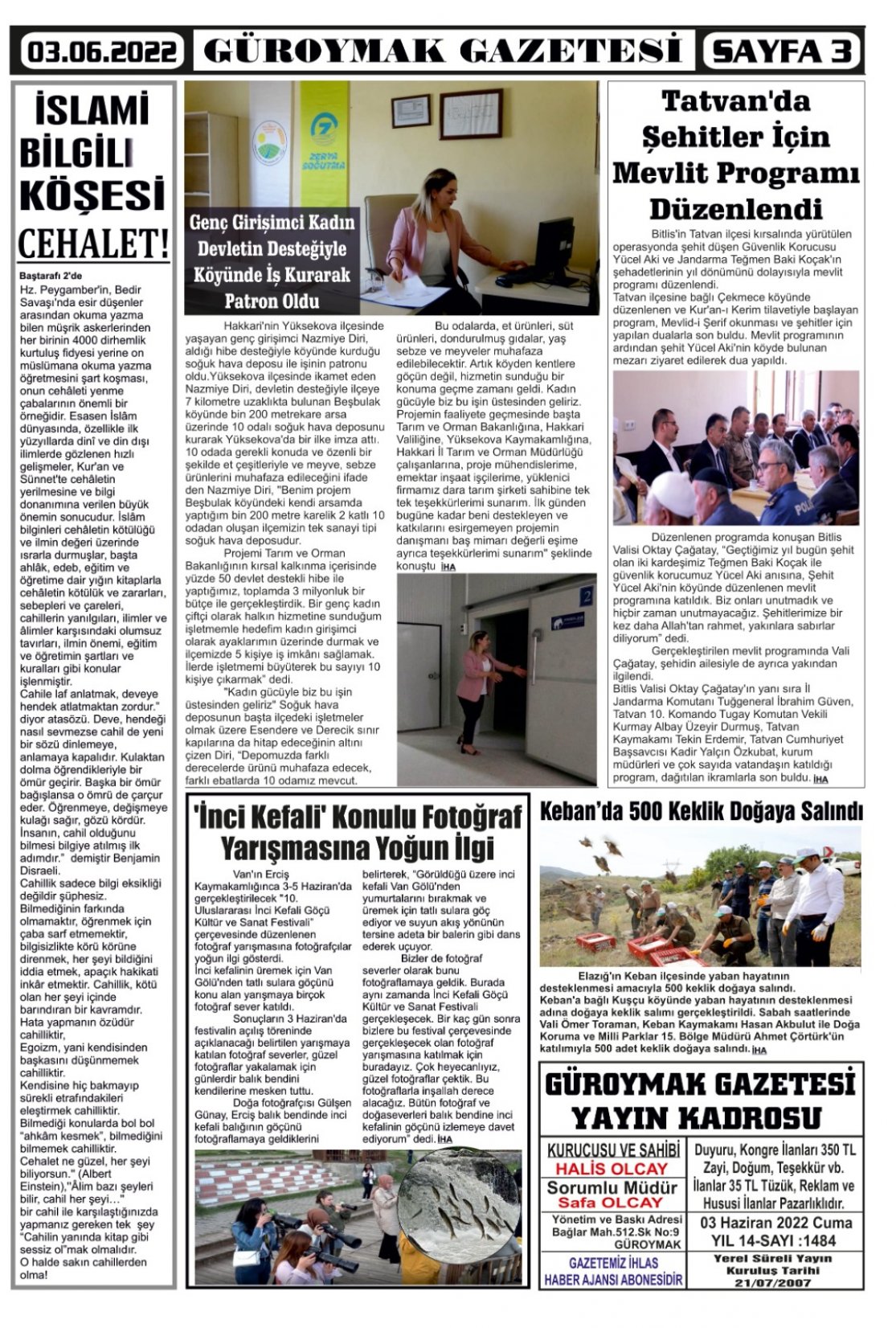 Güroymak Gazetesi  Sayılı Gazete Küpürü