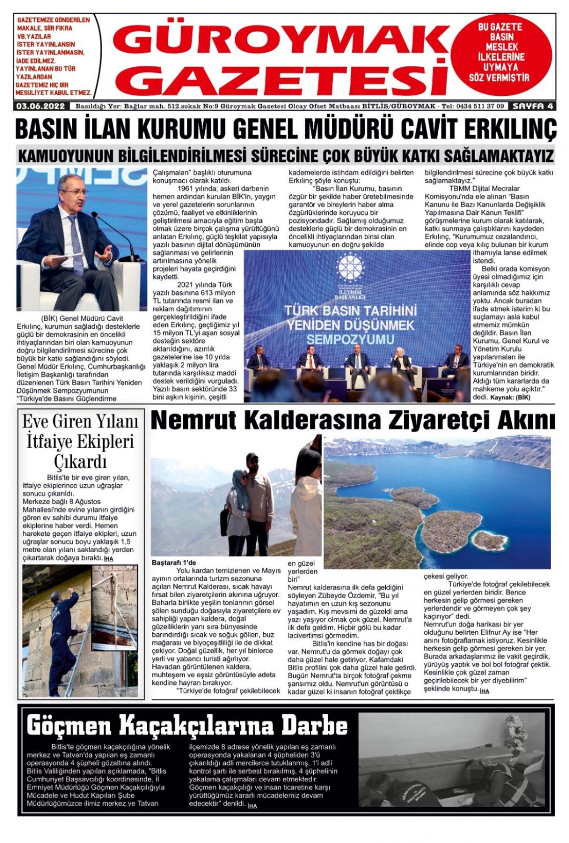 Güroymak Gazetesi  Sayılı Gazete Küpürü
