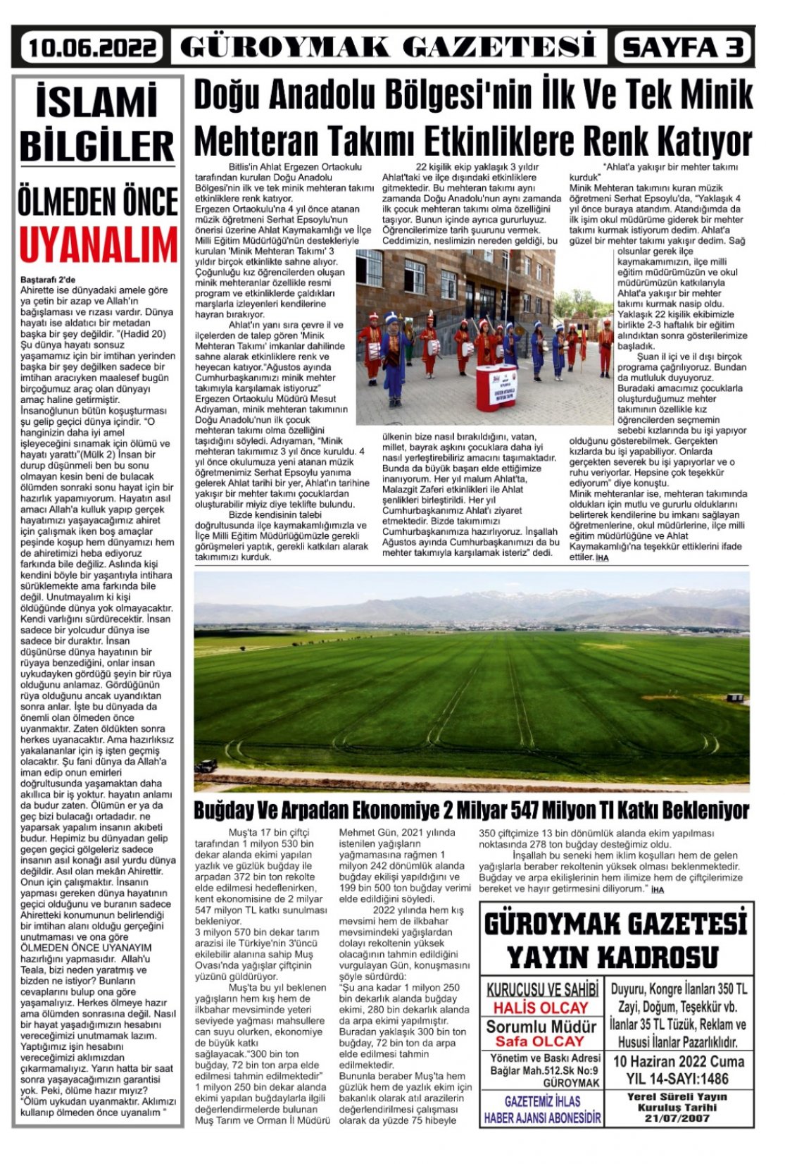 Güroymak Gazetesi  Sayılı Gazete Küpürü