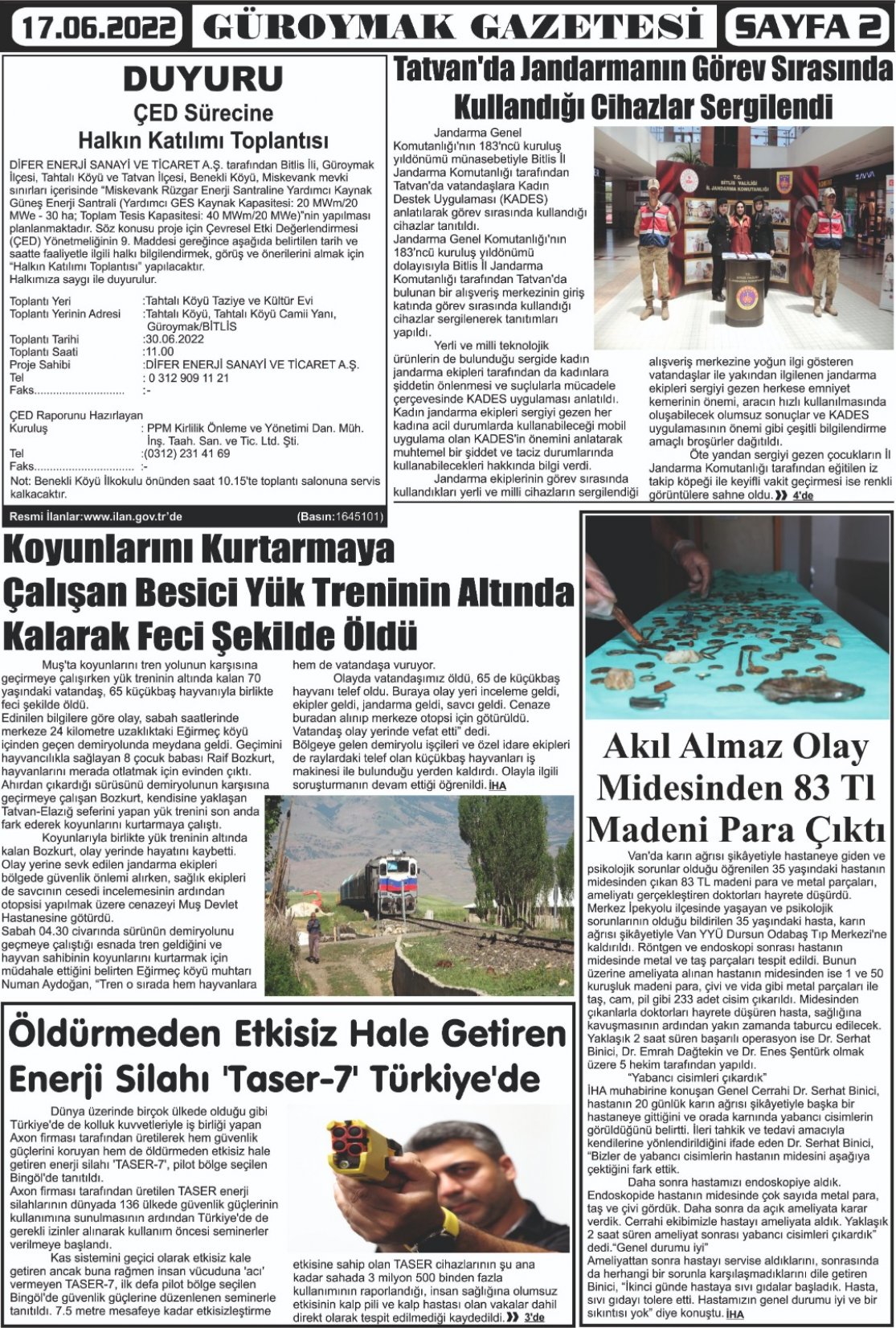 Güroymak Gazetesi  Sayılı Gazete Küpürü