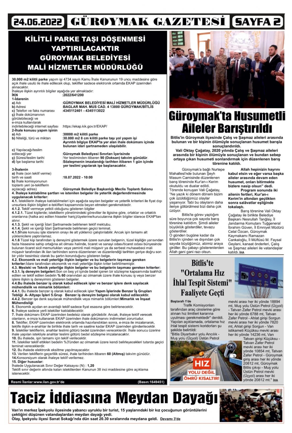 Güroymak Gazetesi  Sayılı Gazete Küpürü