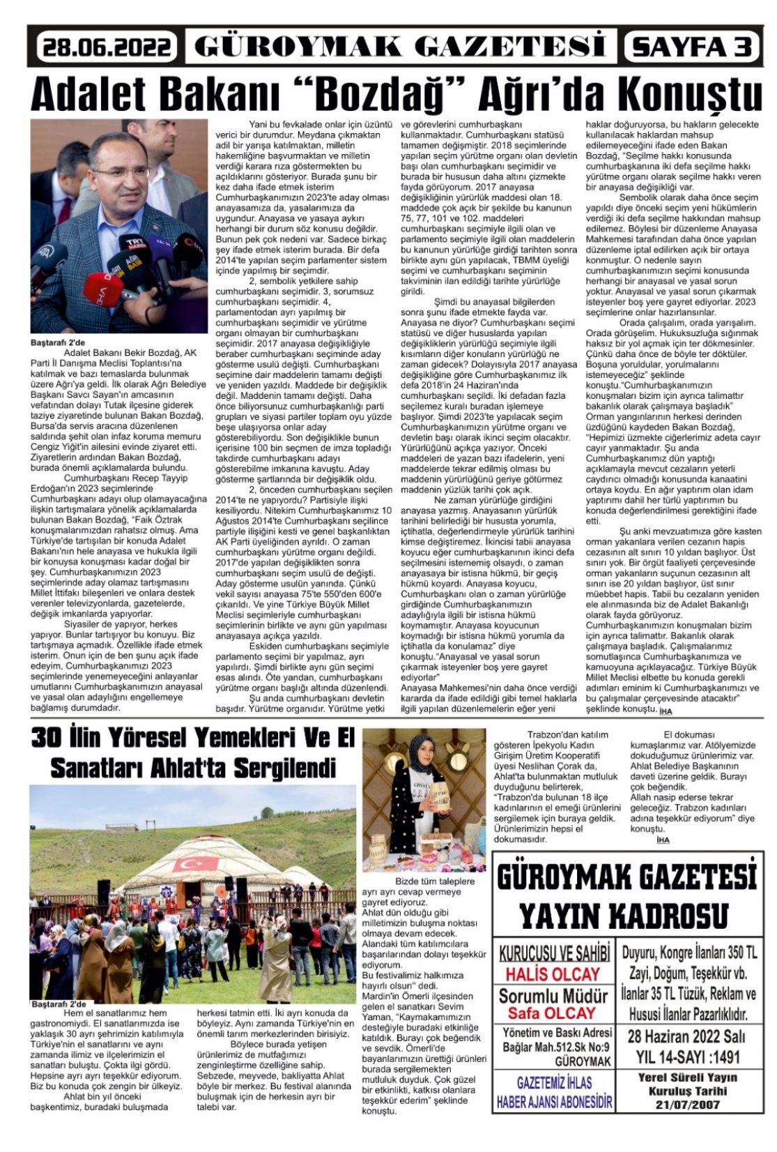 Güroymak Gazetesi  Sayılı Gazete Küpürü