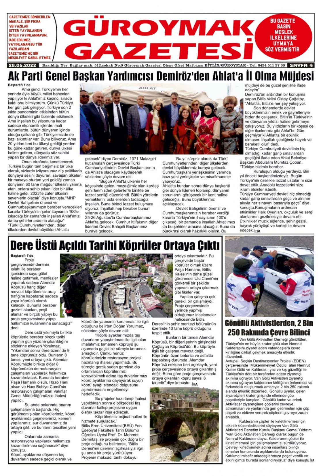 Güroymak Gazetesi  Sayılı Gazete Küpürü