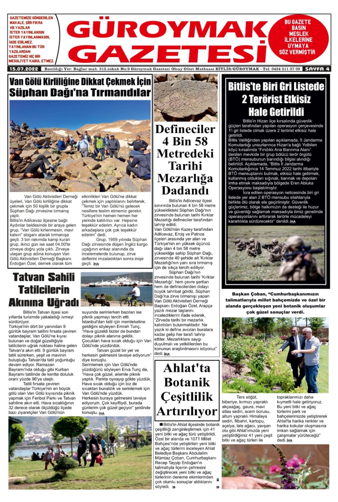 Güroymak Gazetesi  Sayılı Gazete Küpürü