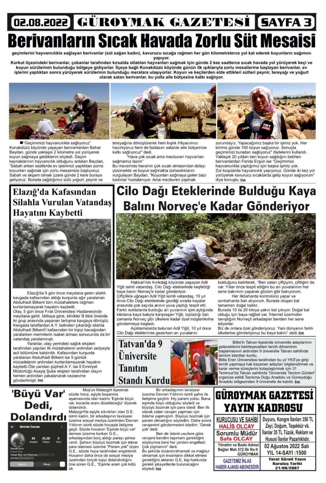 Güroymak Gazetesi  Sayılı Gazete Küpürü