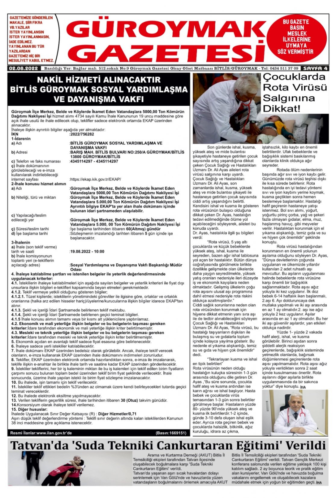 Güroymak Gazetesi  Sayılı Gazete Küpürü