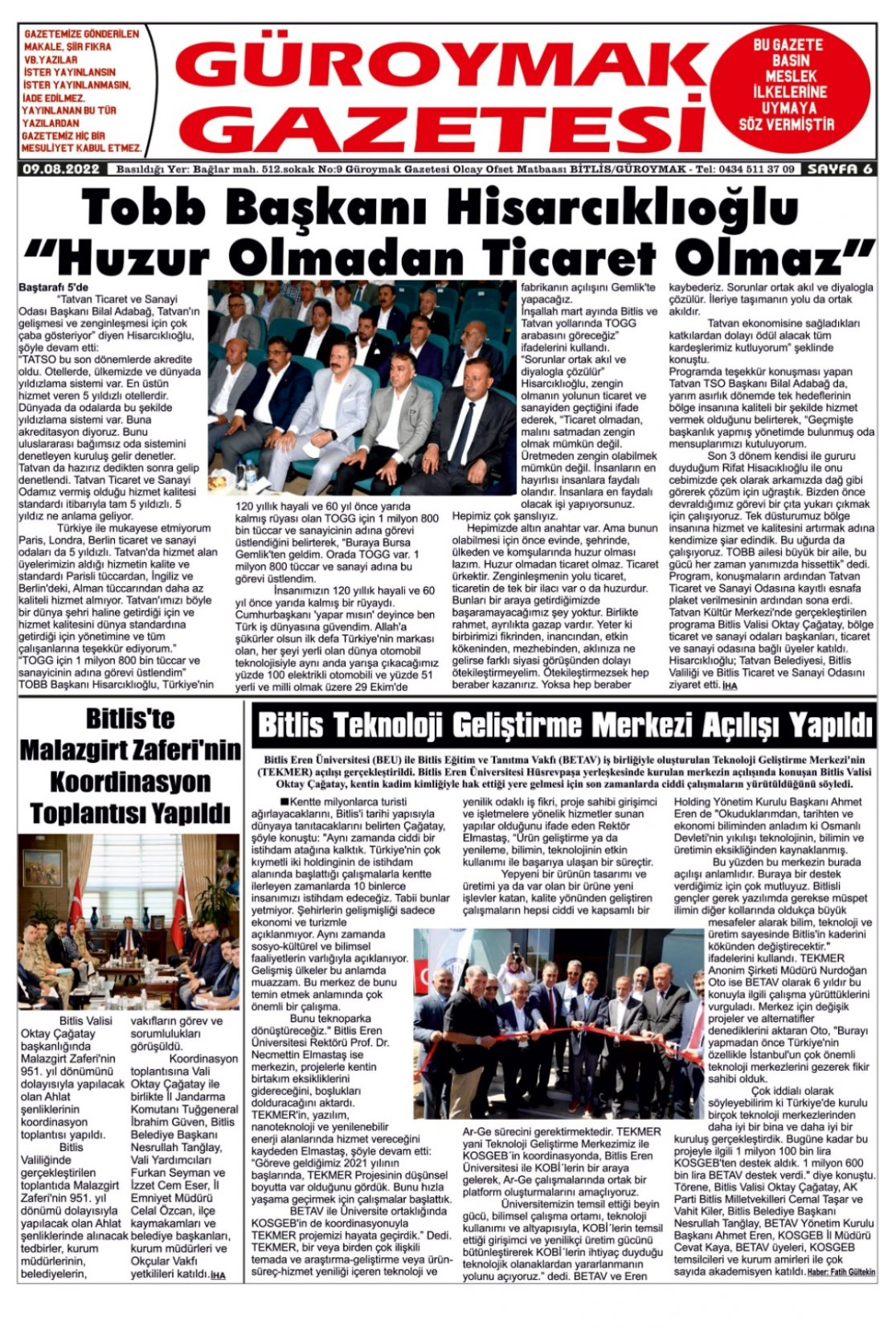 Güroymak Gazetesi  Sayılı Gazete Küpürü