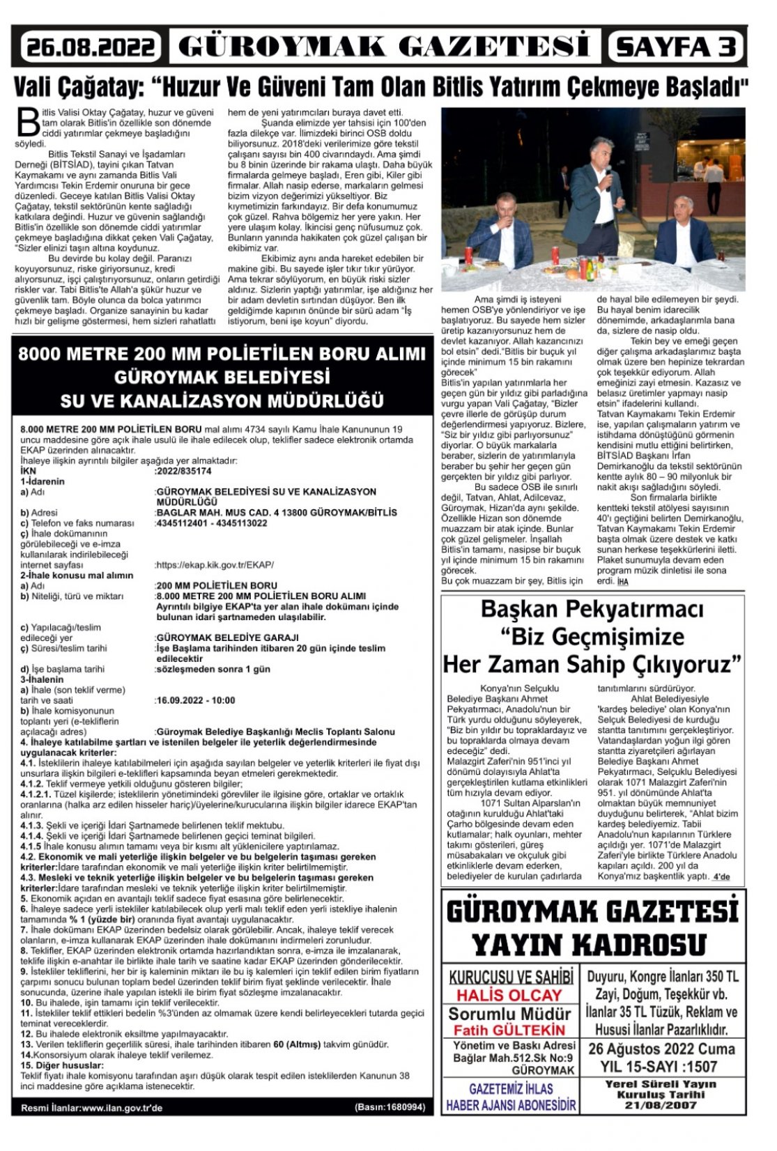 Güroymak Gazetesi  Sayılı Gazete Küpürü