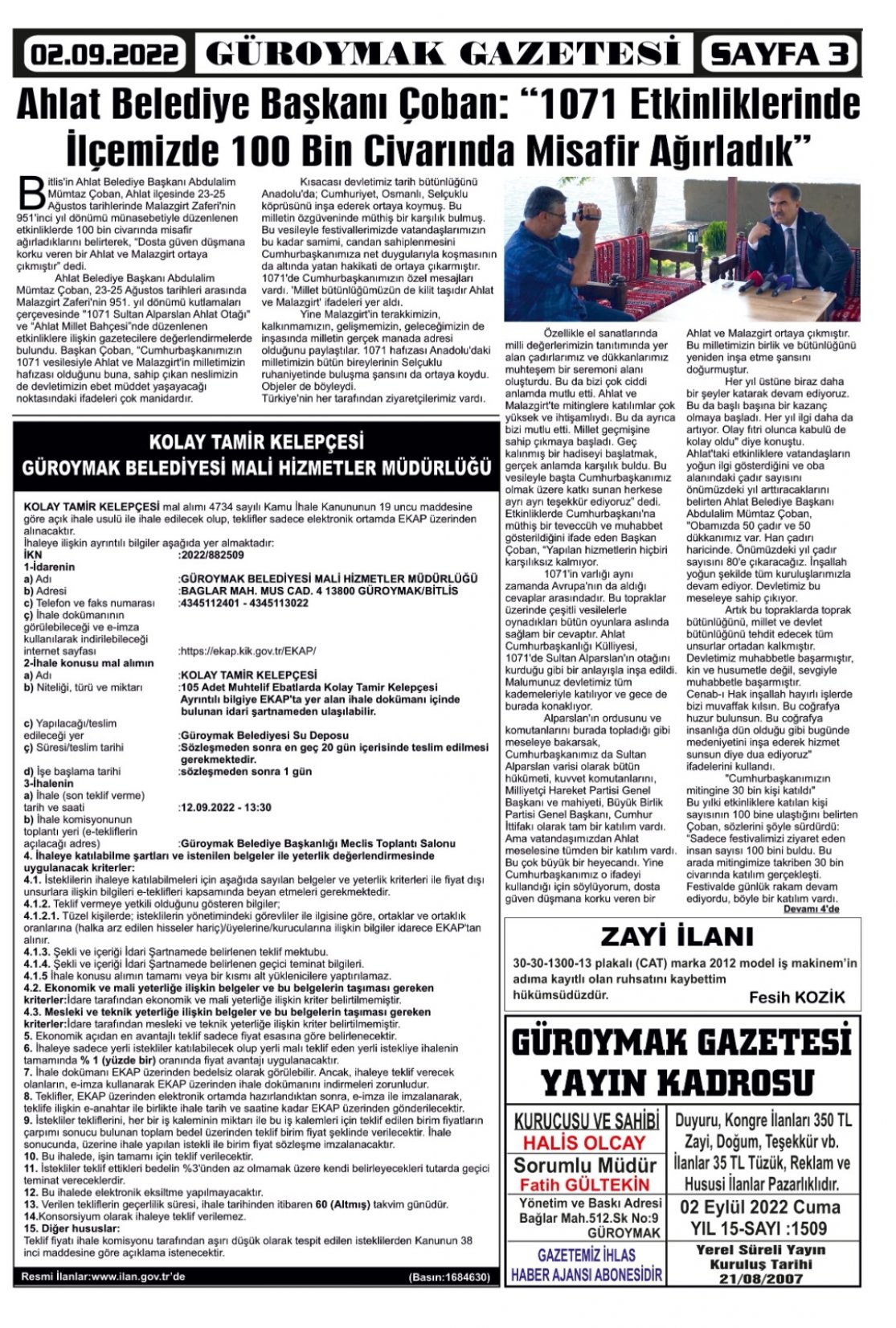 Güroymak Gazetesi  Sayılı Gazete Küpürü