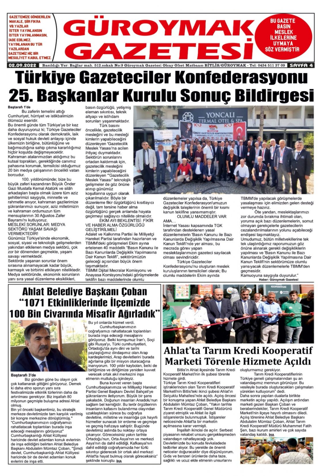 Güroymak Gazetesi  Sayılı Gazete Küpürü