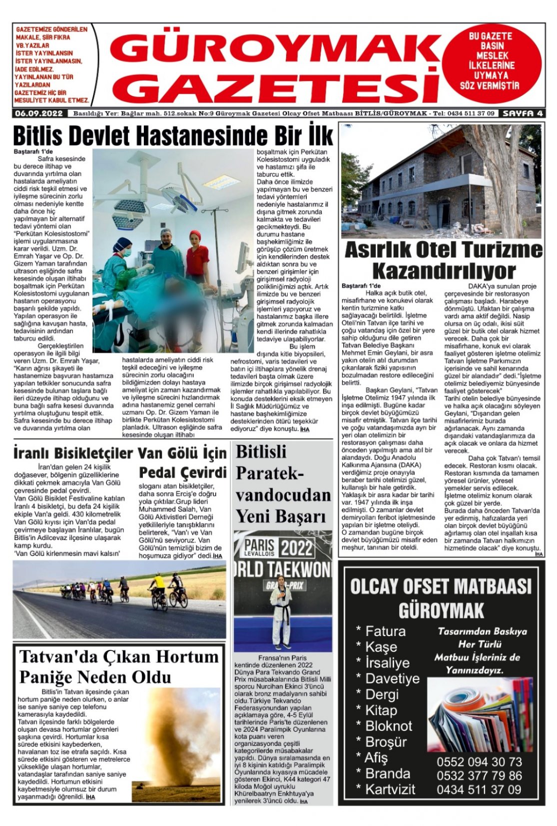 Güroymak Gazetesi  Sayılı Gazete Küpürü