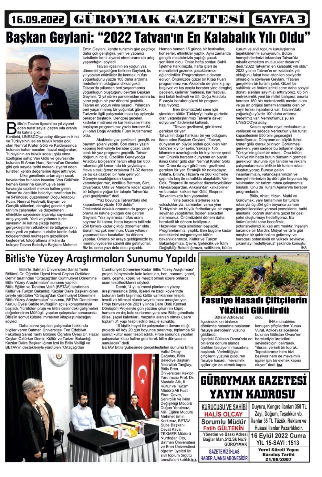 Güroymak Gazetesi  Sayılı Gazete Küpürü