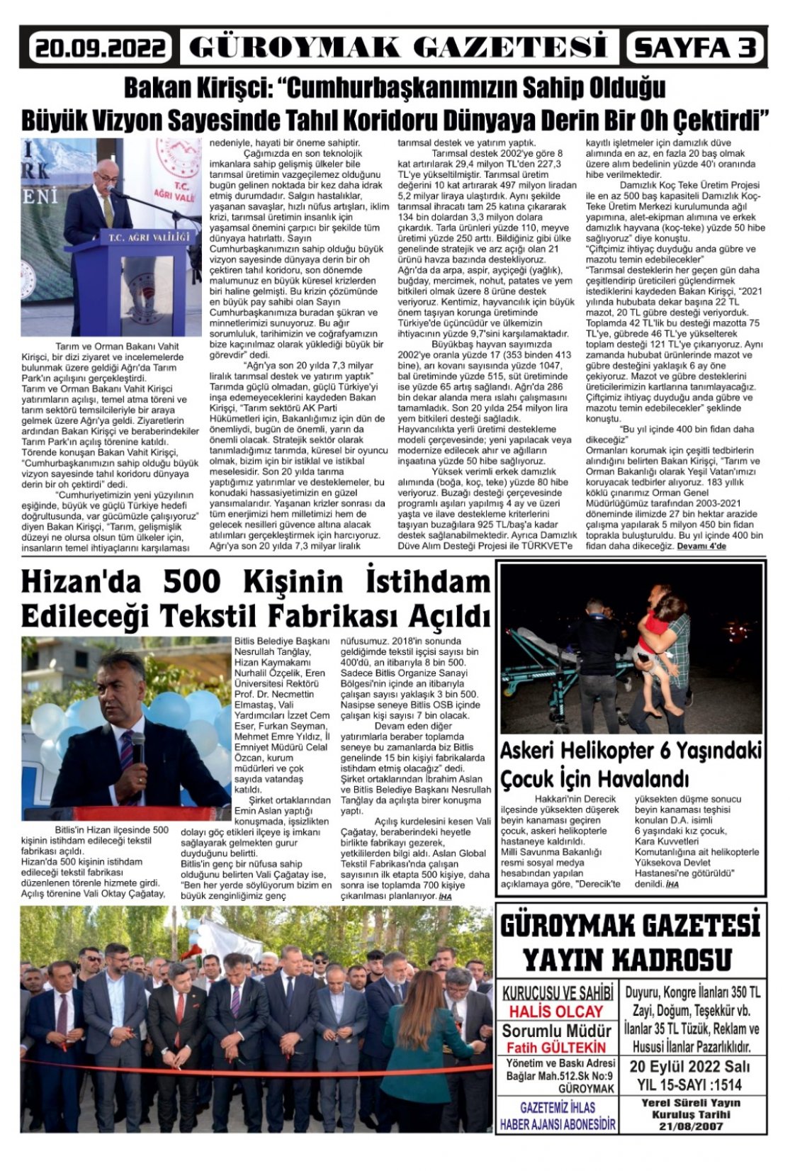 Güroymak Gazetesi  Sayılı Gazete Küpürü