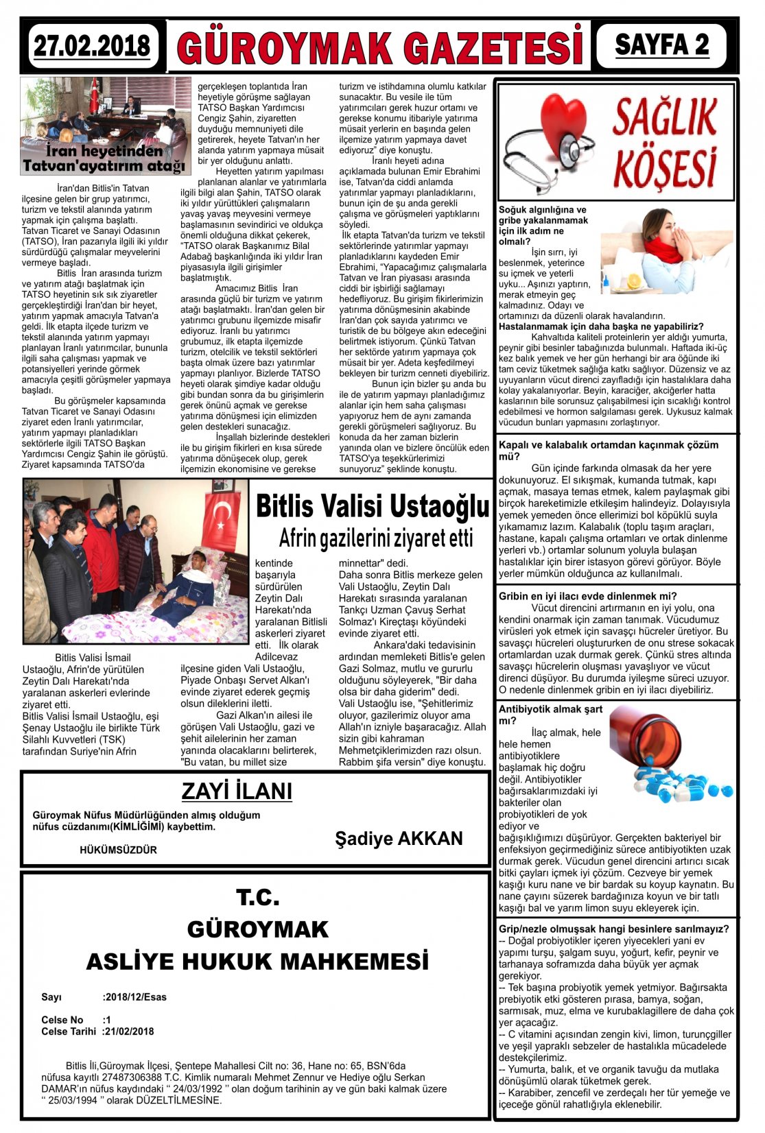 Güroymak Gazetesi  Sayılı Gazete Küpürü