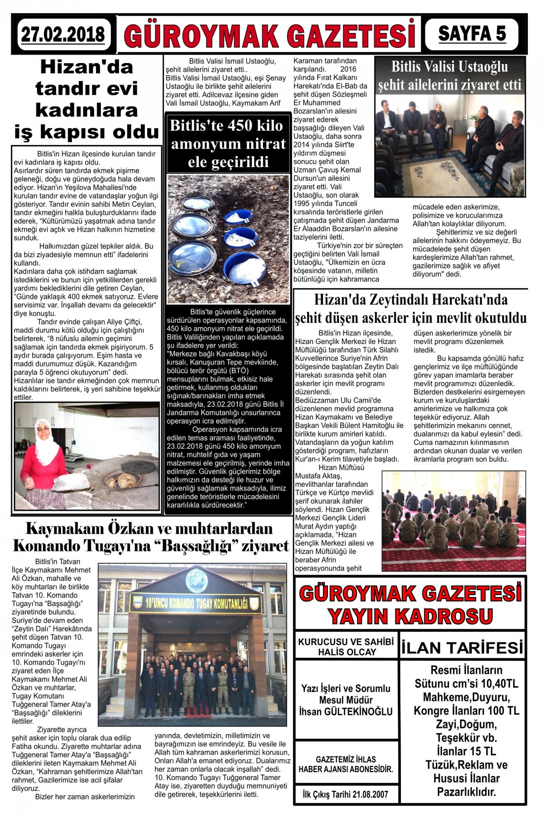 Güroymak Gazetesi  Sayılı Gazete Küpürü