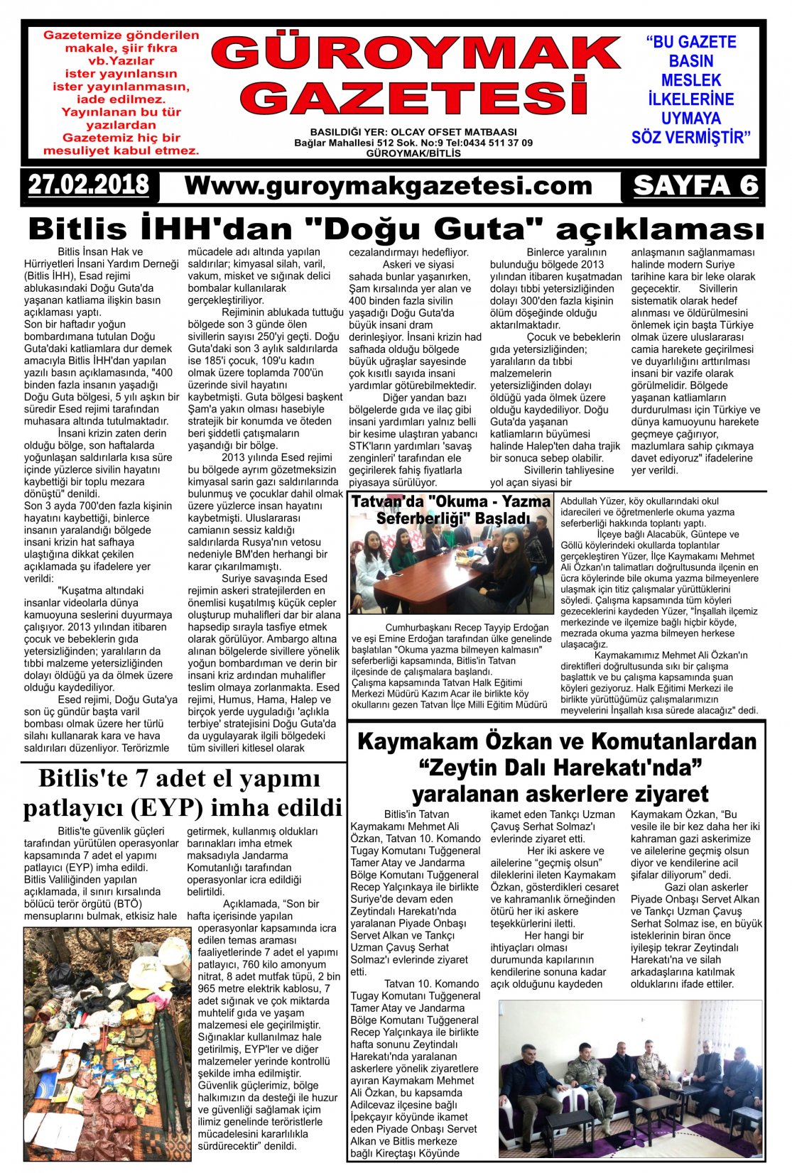 Güroymak Gazetesi  Sayılı Gazete Küpürü