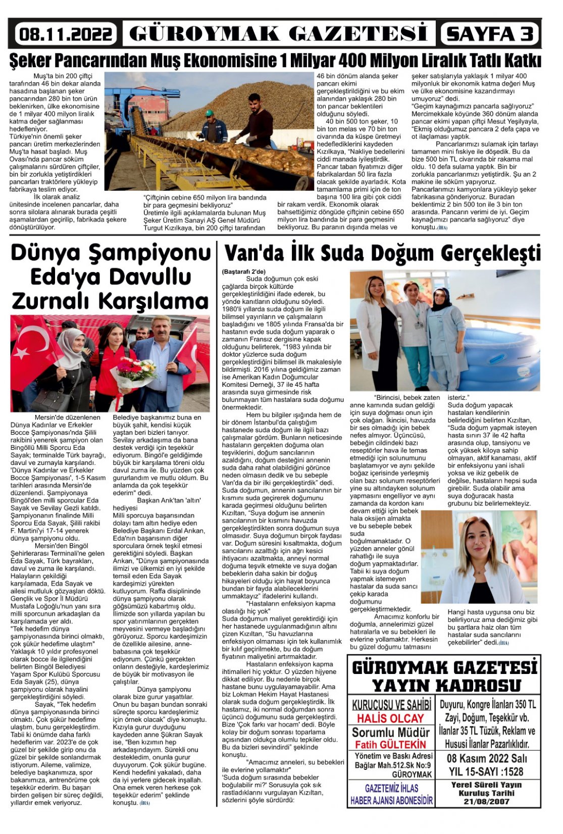 Güroymak Gazetesi  Sayılı Gazete Küpürü