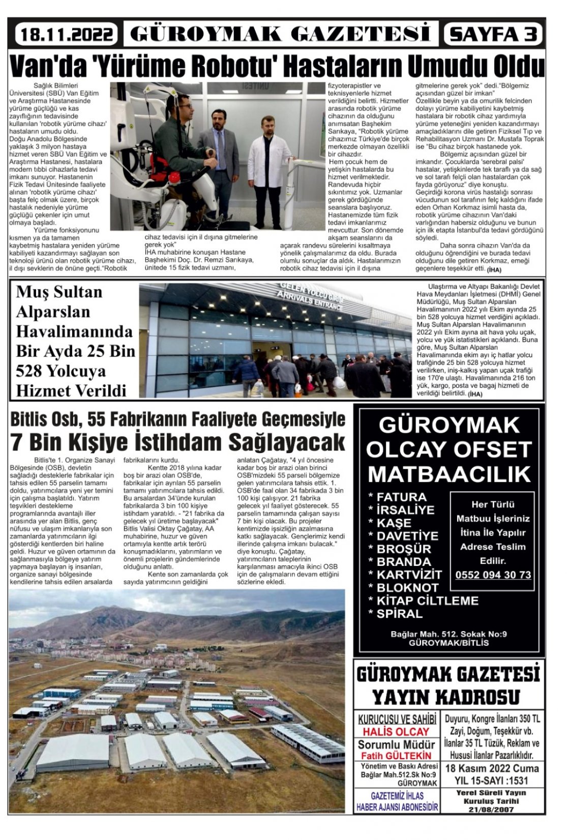 Güroymak Gazetesi  Sayılı Gazete Küpürü