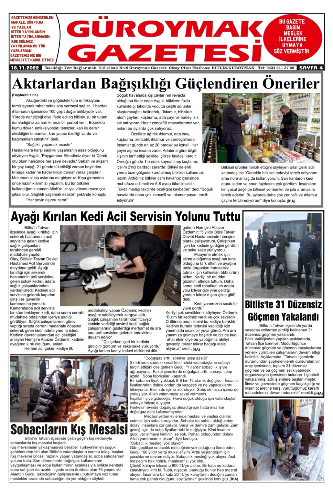 Güroymak Gazetesi  Sayılı Gazete Küpürü