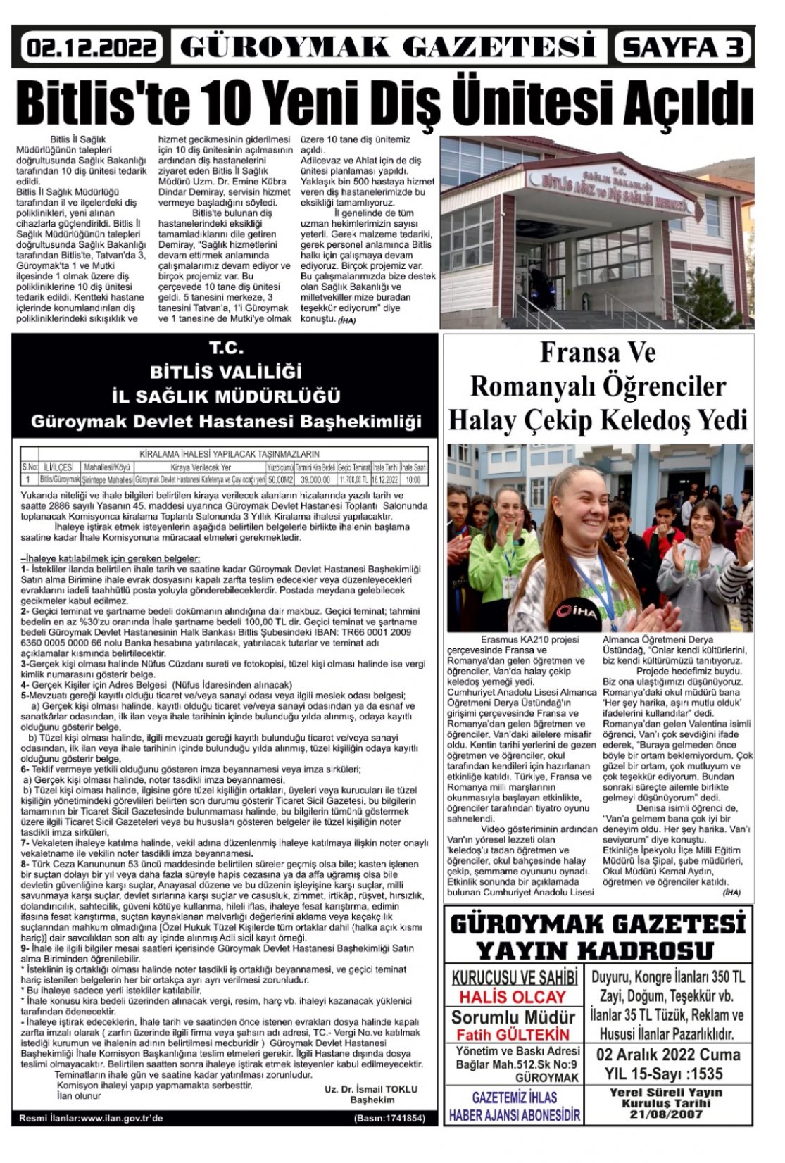 Güroymak Gazetesi  Sayılı Gazete Küpürü