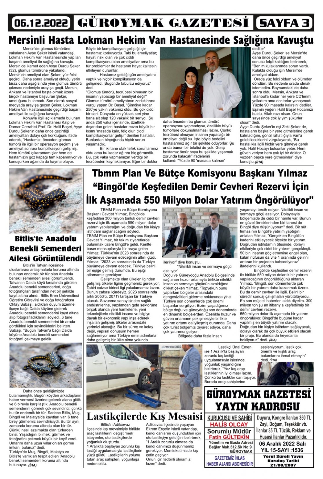Güroymak Gazetesi  Sayılı Gazete Küpürü
