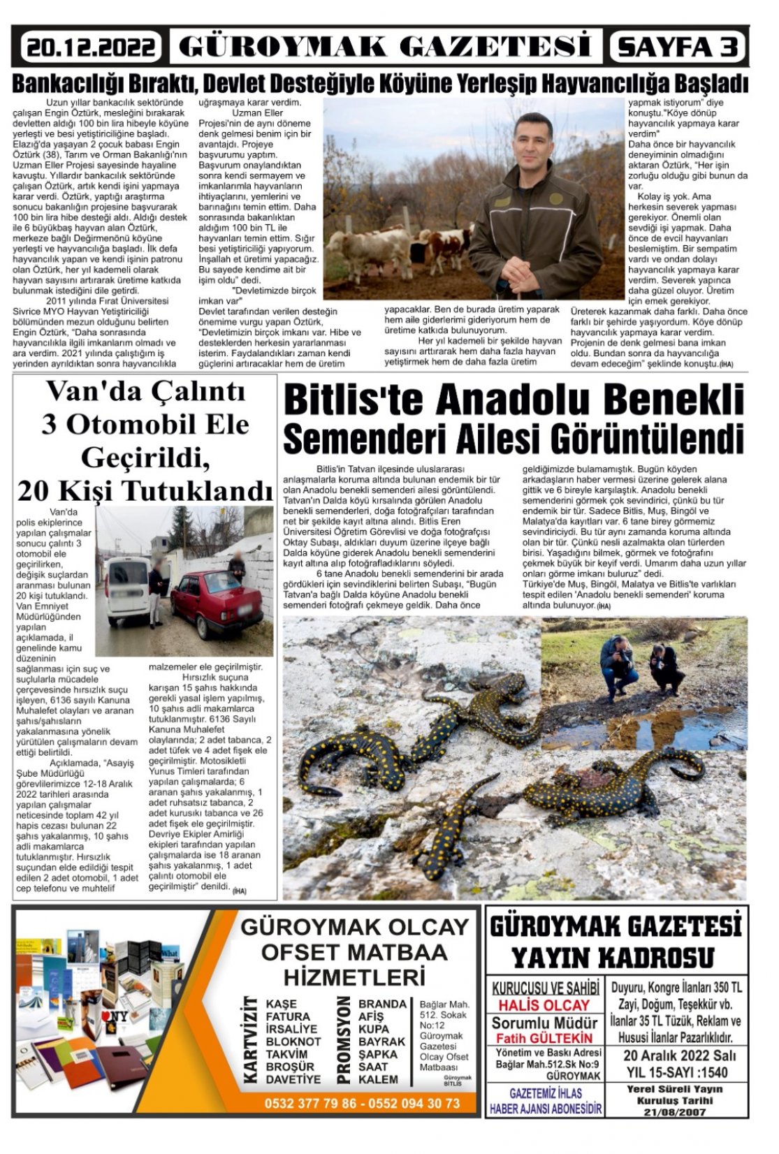 Güroymak Gazetesi  Sayılı Gazete Küpürü