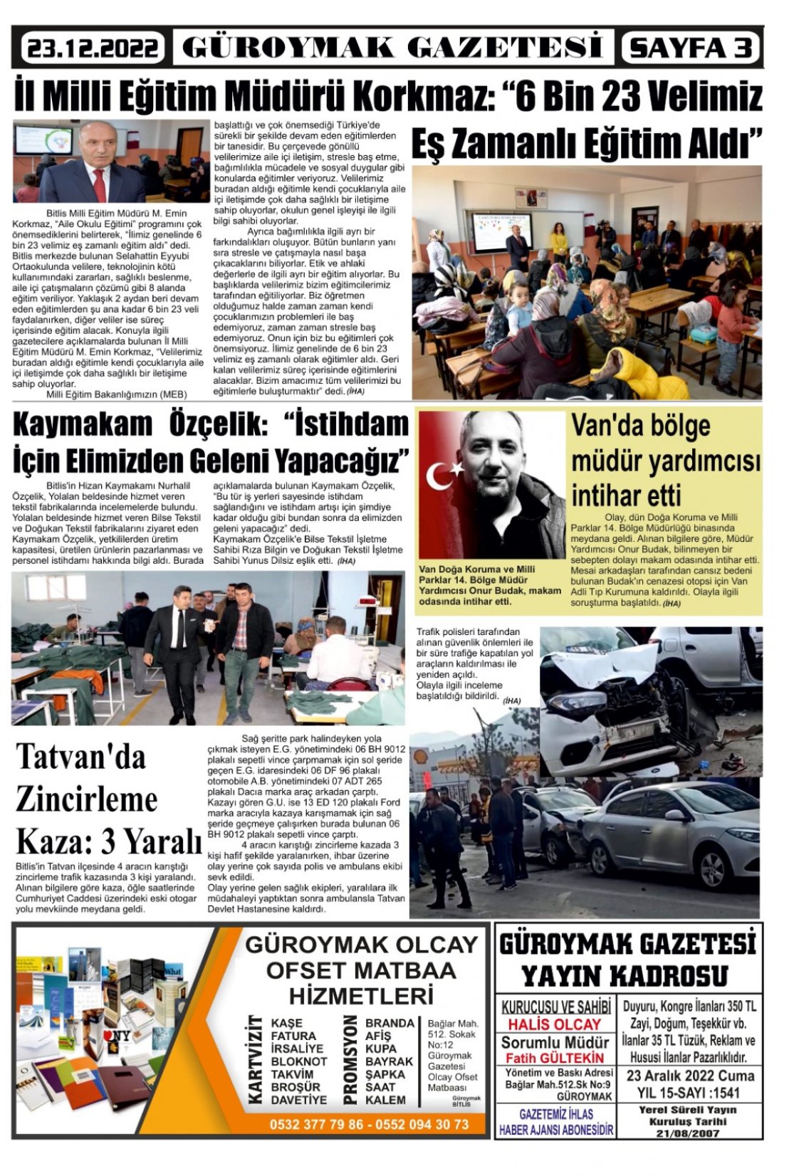 Güroymak Gazetesi  Sayılı Gazete Küpürü
