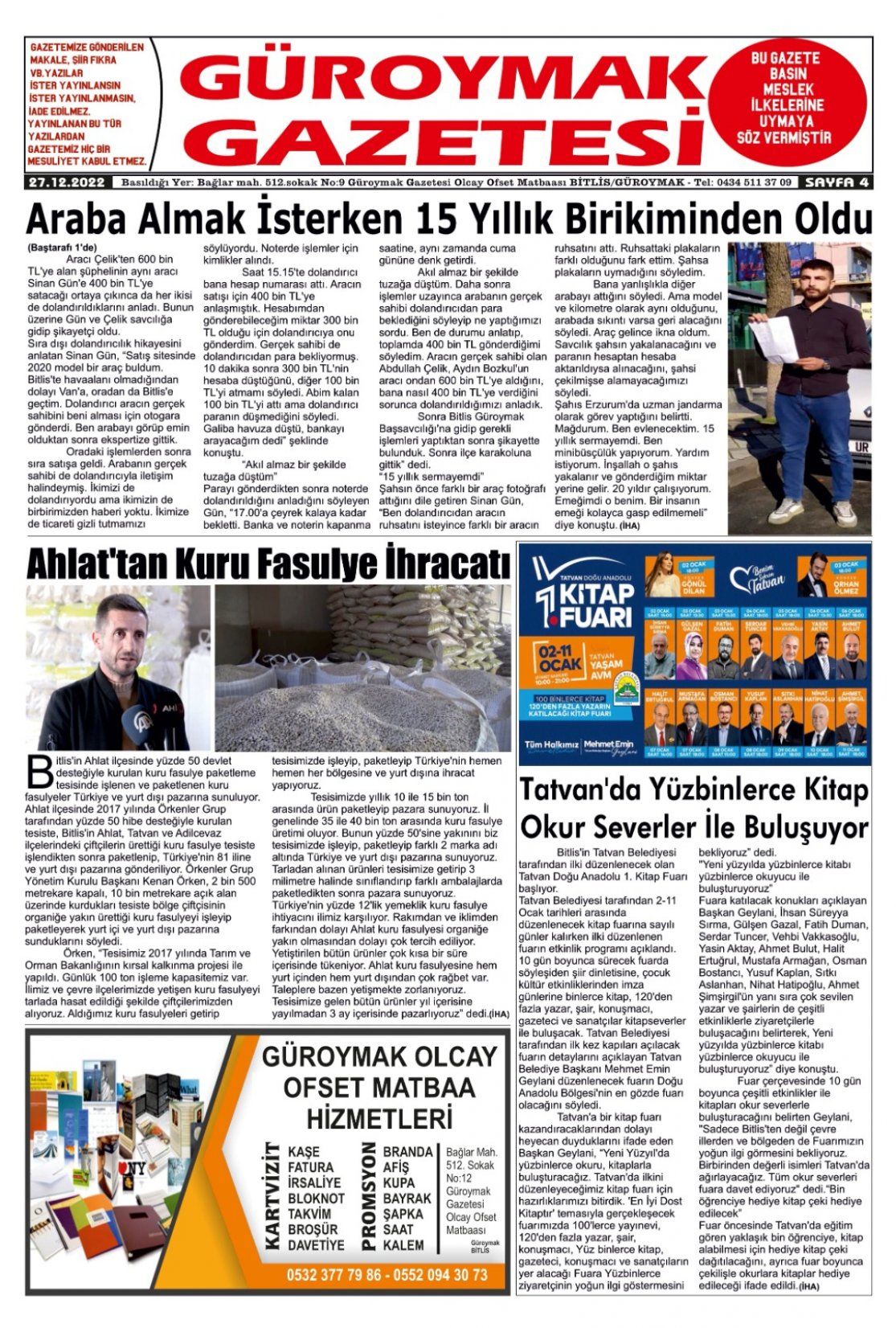 Güroymak Gazetesi  Sayılı Gazete Küpürü