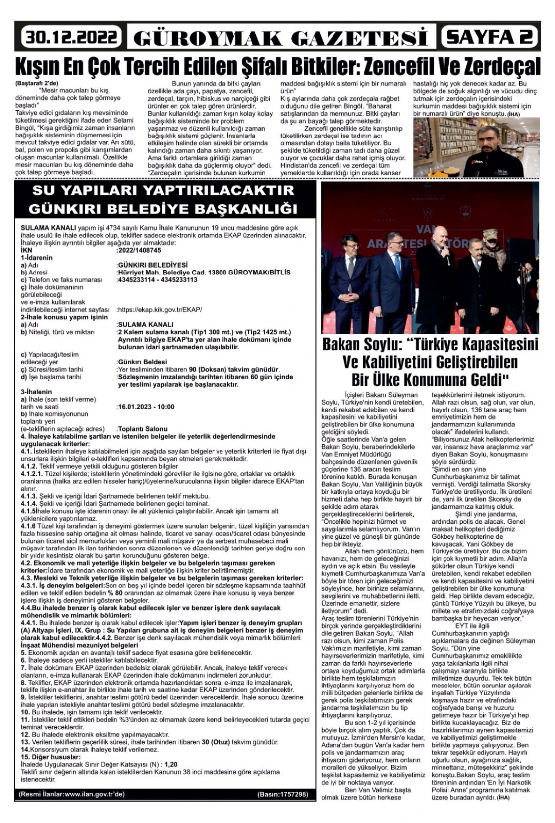 Güroymak Gazetesi  Sayılı Gazete Küpürü