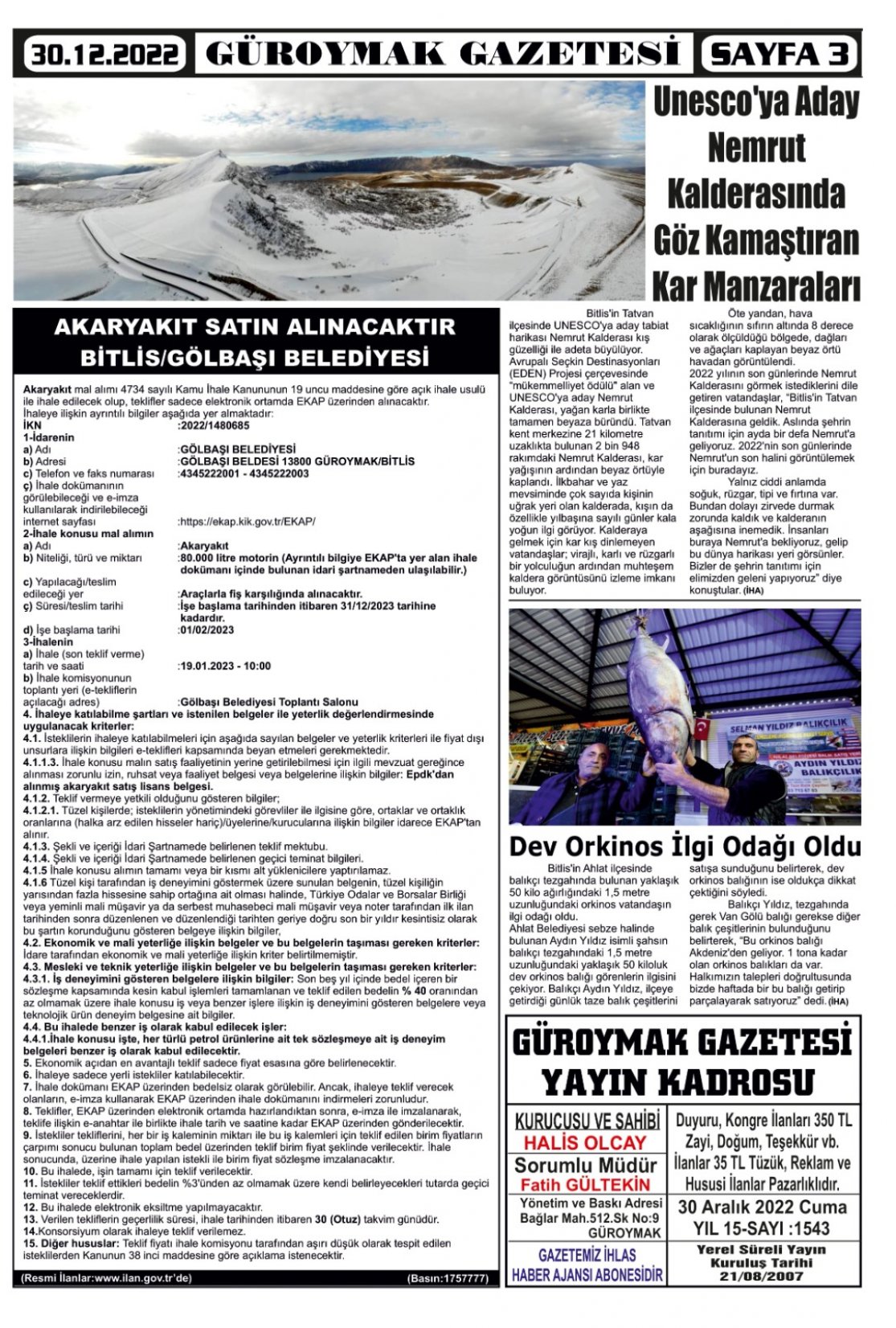 Güroymak Gazetesi  Sayılı Gazete Küpürü