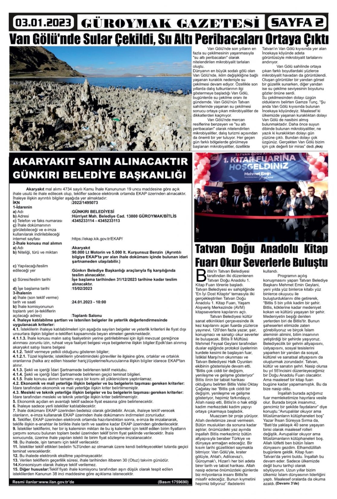 Güroymak Gazetesi  Sayılı Gazete Küpürü