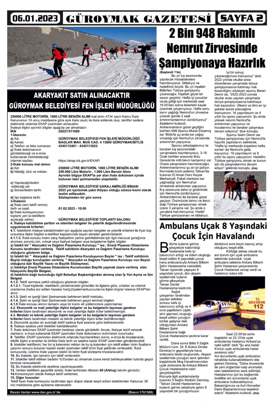 Güroymak Gazetesi  Sayılı Gazete Küpürü