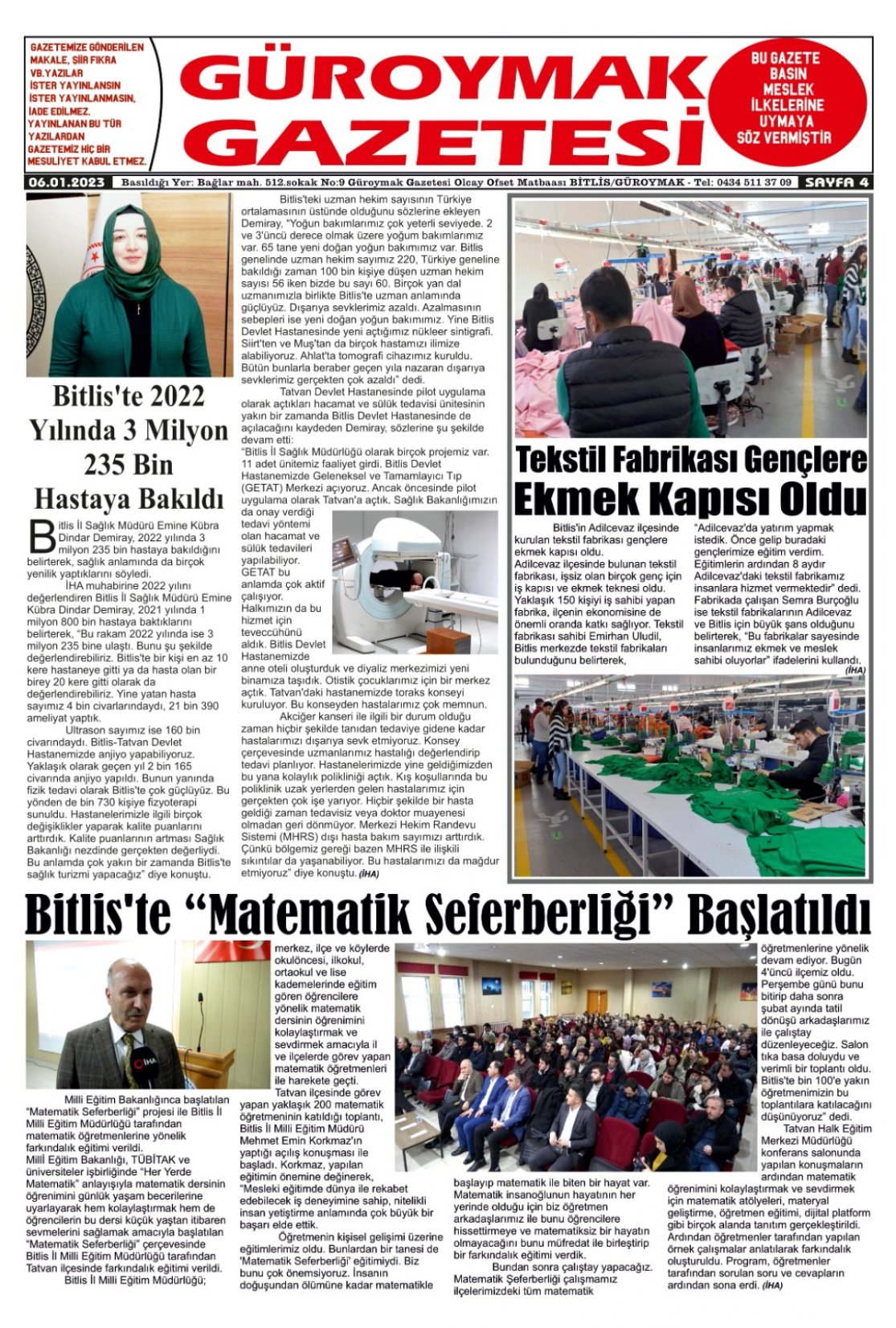 Güroymak Gazetesi  Sayılı Gazete Küpürü