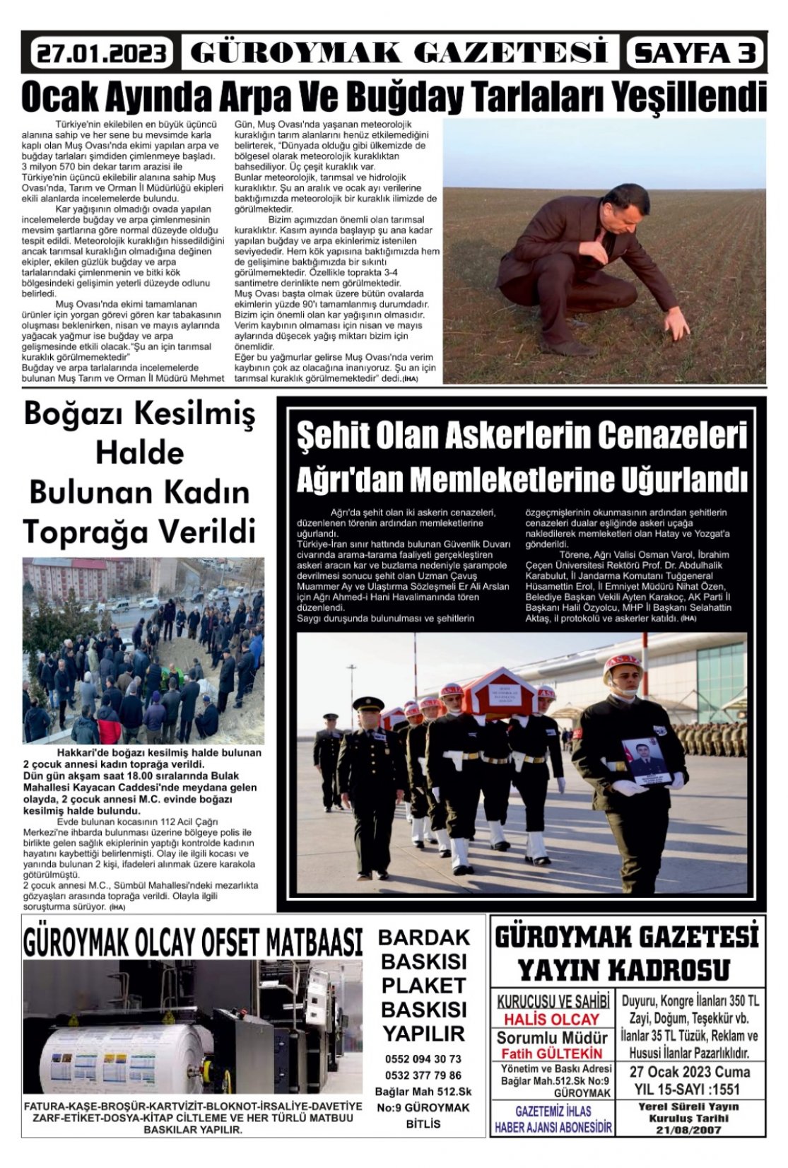 Güroymak Gazetesi  Sayılı Gazete Küpürü