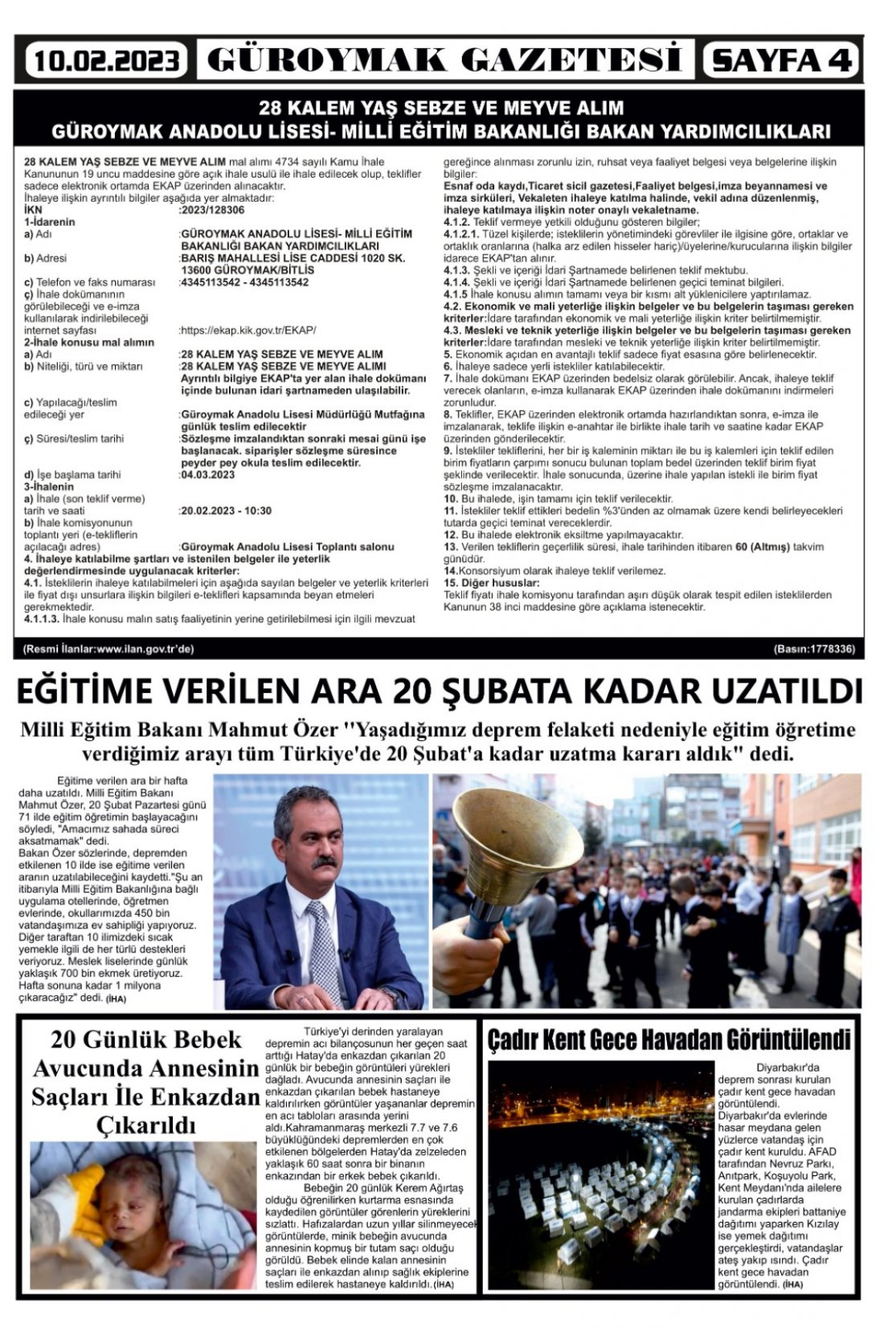 Güroymak Gazetesi  Sayılı Gazete Küpürü