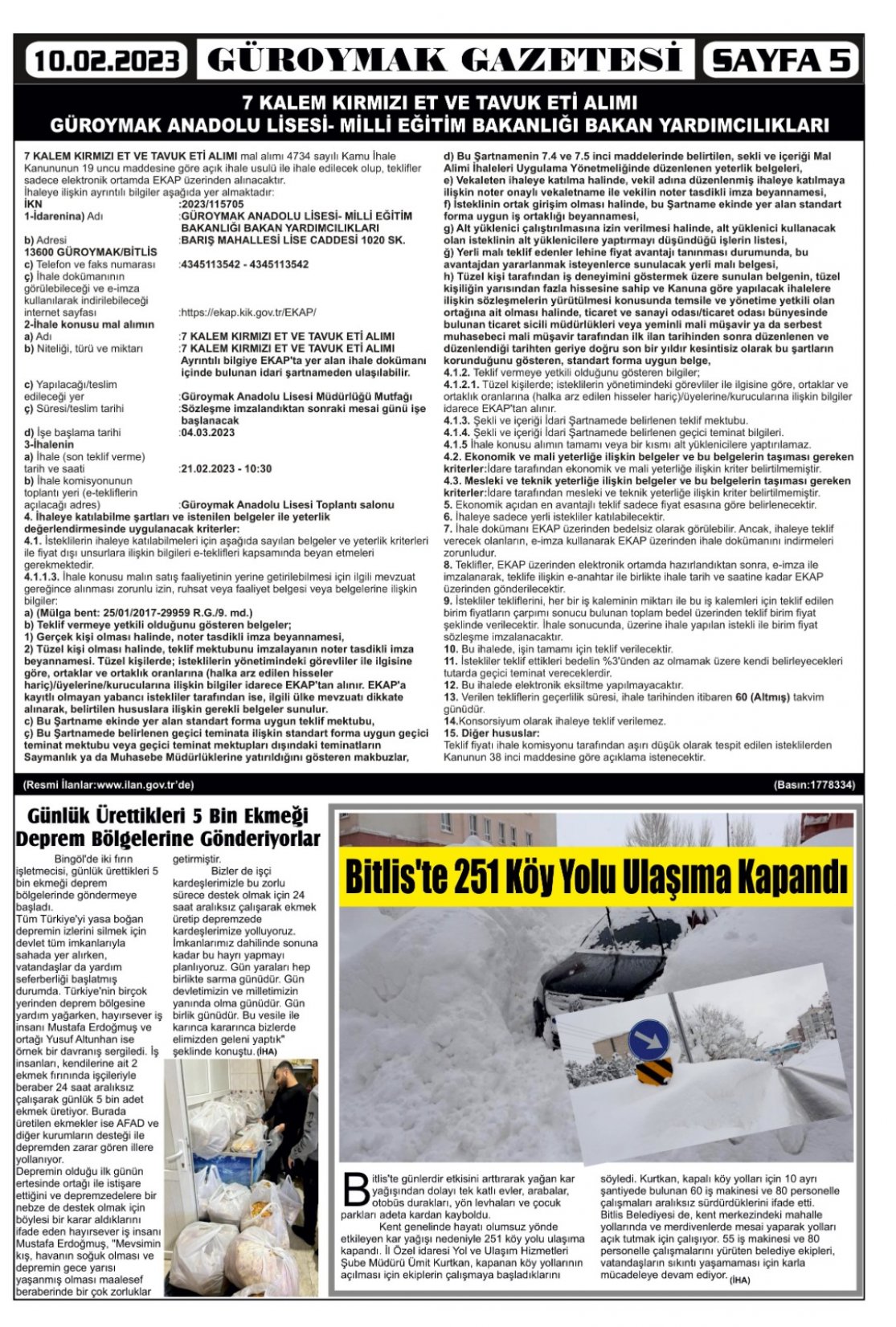Güroymak Gazetesi  Sayılı Gazete Küpürü