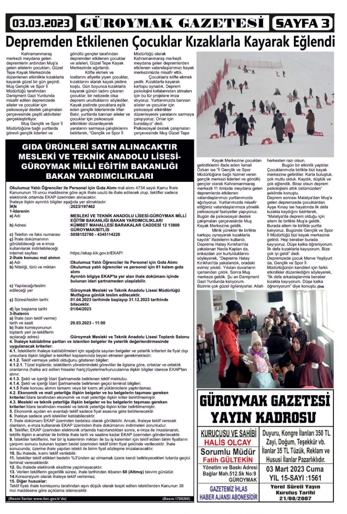 Güroymak Gazetesi  Sayılı Gazete Küpürü