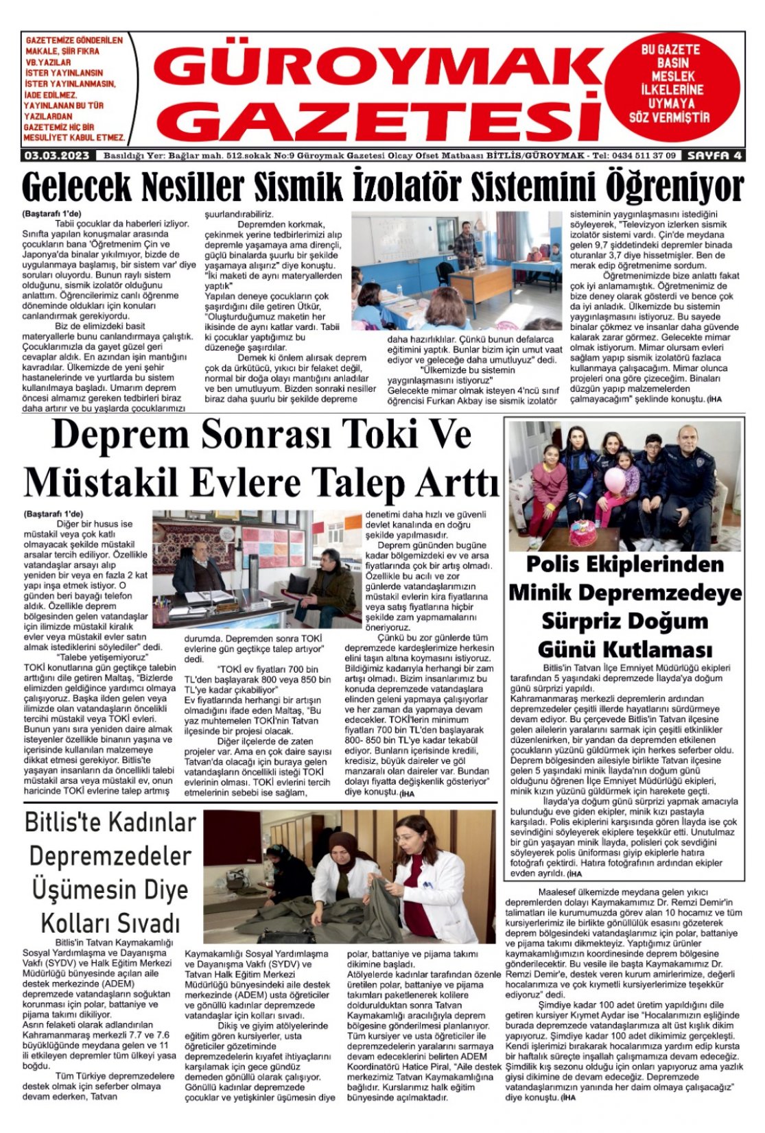 Güroymak Gazetesi  Sayılı Gazete Küpürü