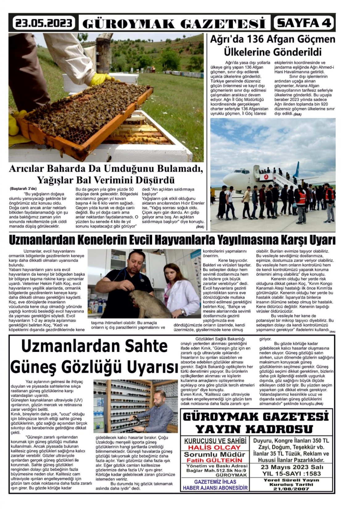 Güroymak Gazetesi  Sayılı Gazete Küpürü