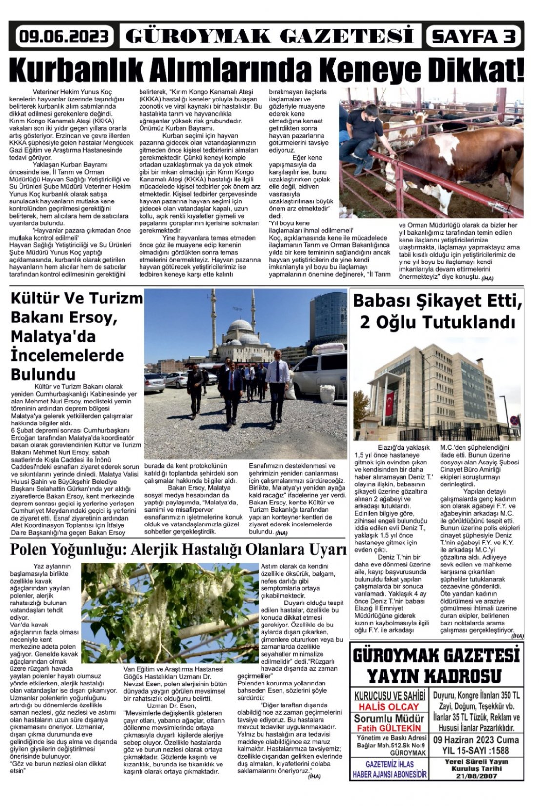 Güroymak Gazetesi  Sayılı Gazete Küpürü