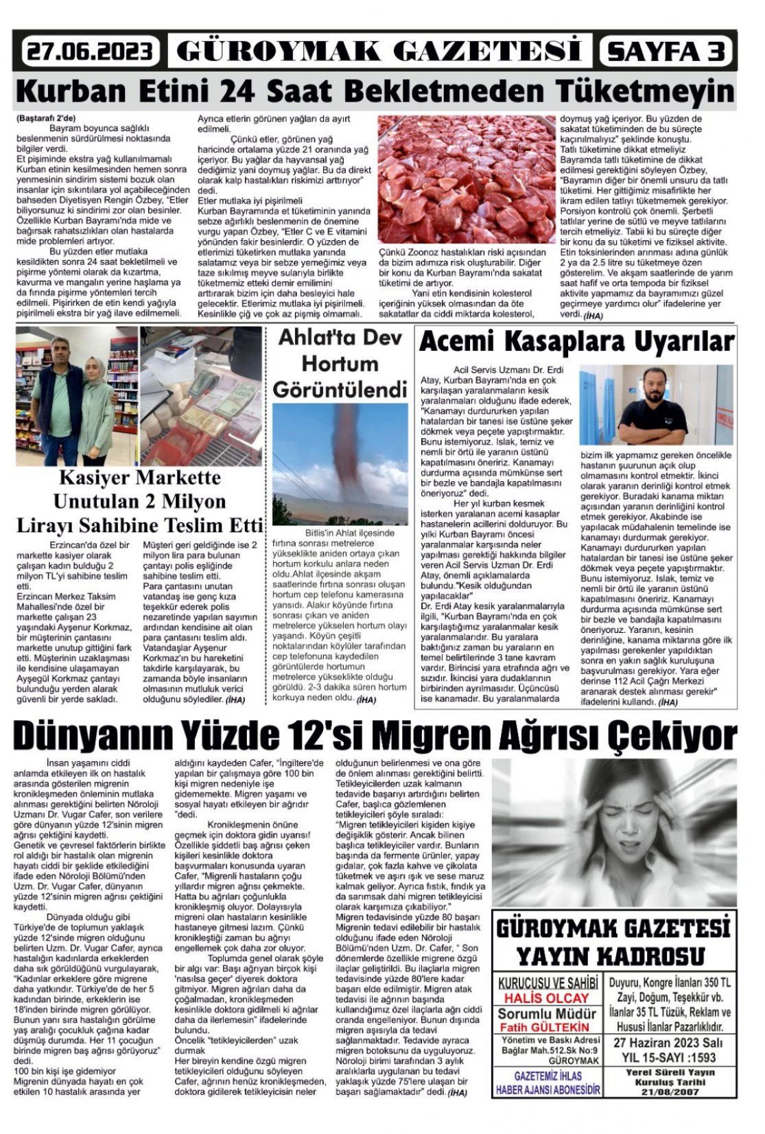 Güroymak Gazetesi  Sayılı Gazete Küpürü