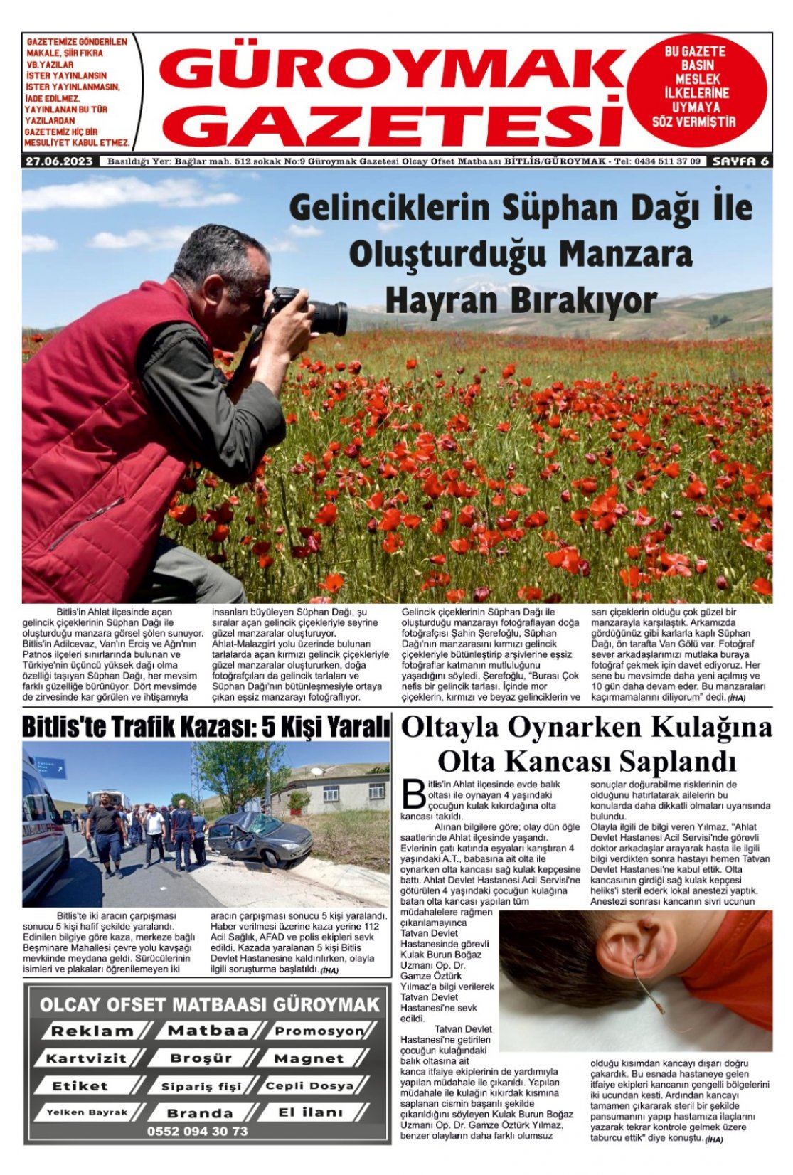 Güroymak Gazetesi  Sayılı Gazete Küpürü