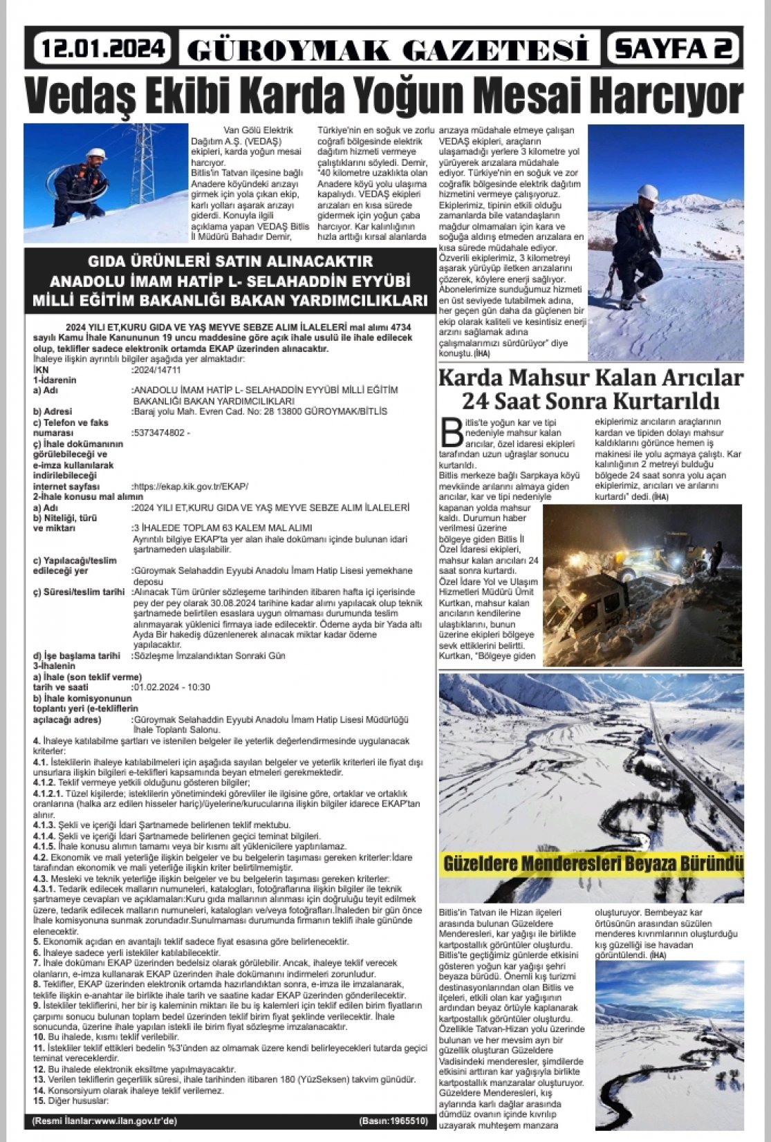 Güroymak Gazetesi  Sayılı Gazete Küpürü