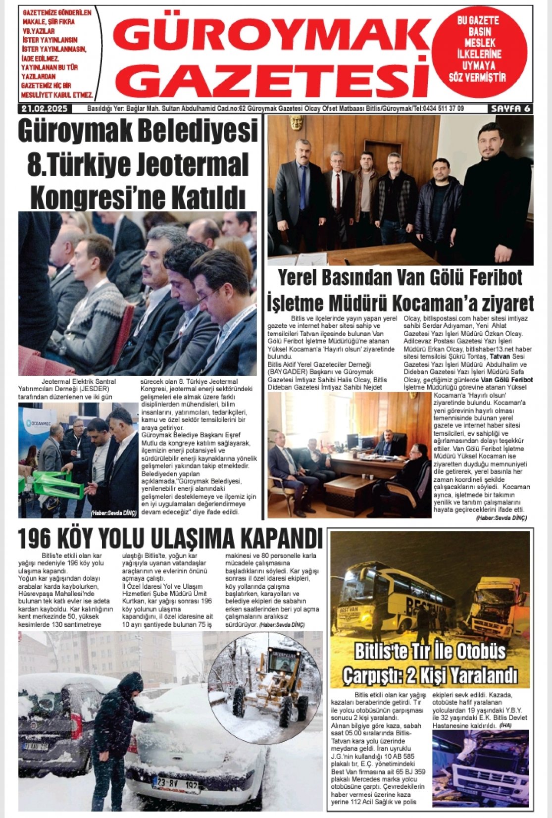 Güroymak Gazetesi  Sayılı Gazete Küpürü