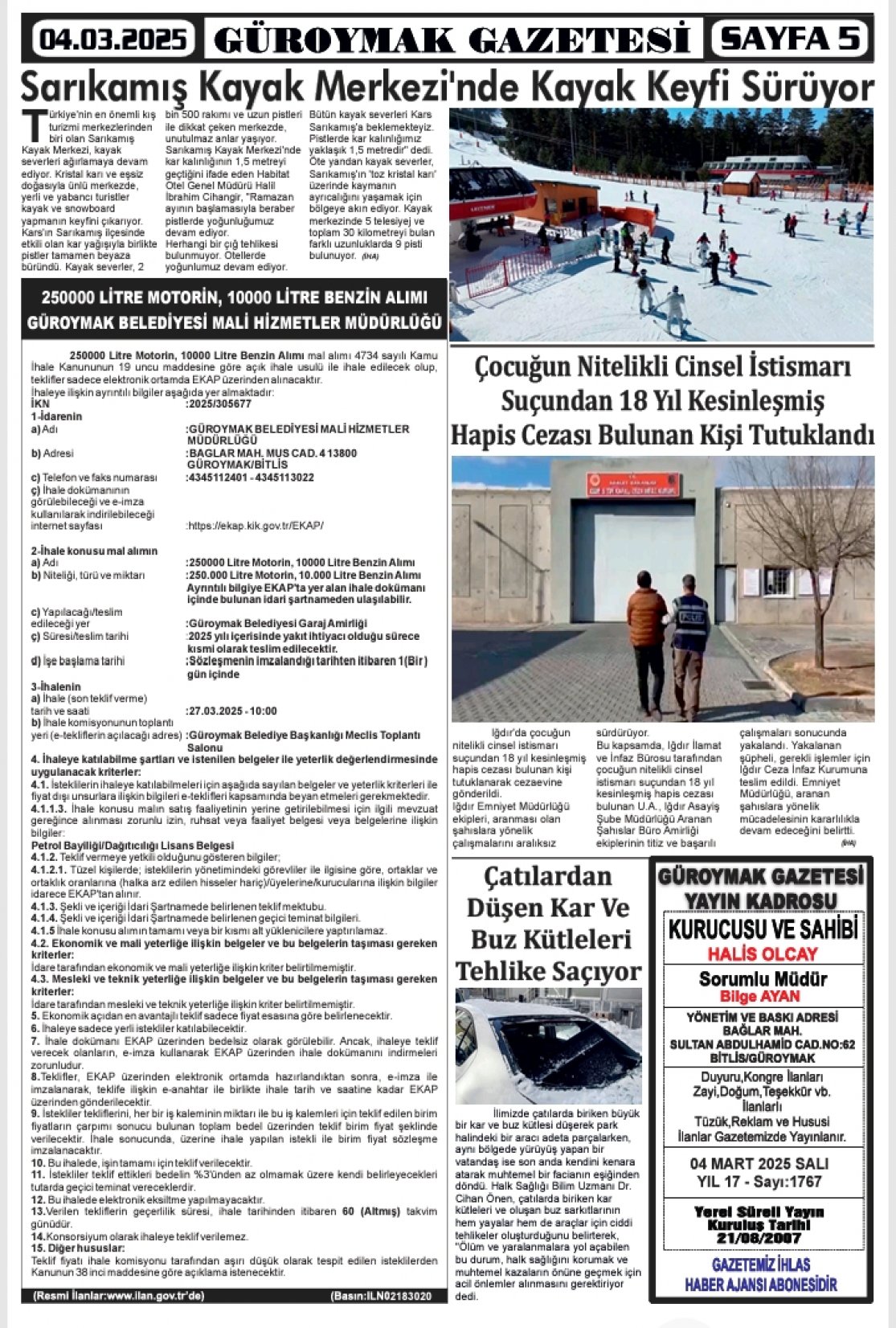 Güroymak Gazetesi  Sayılı Gazete Küpürü