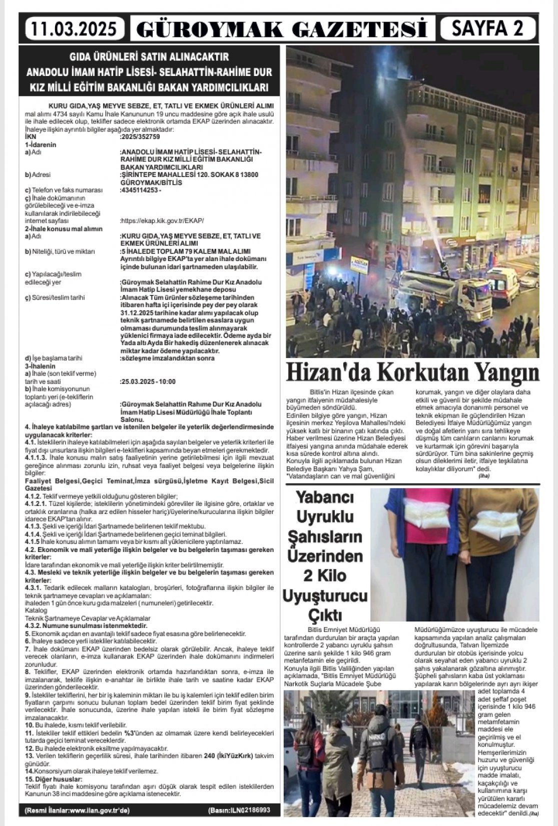Güroymak Gazetesi  Sayılı Gazete Küpürü