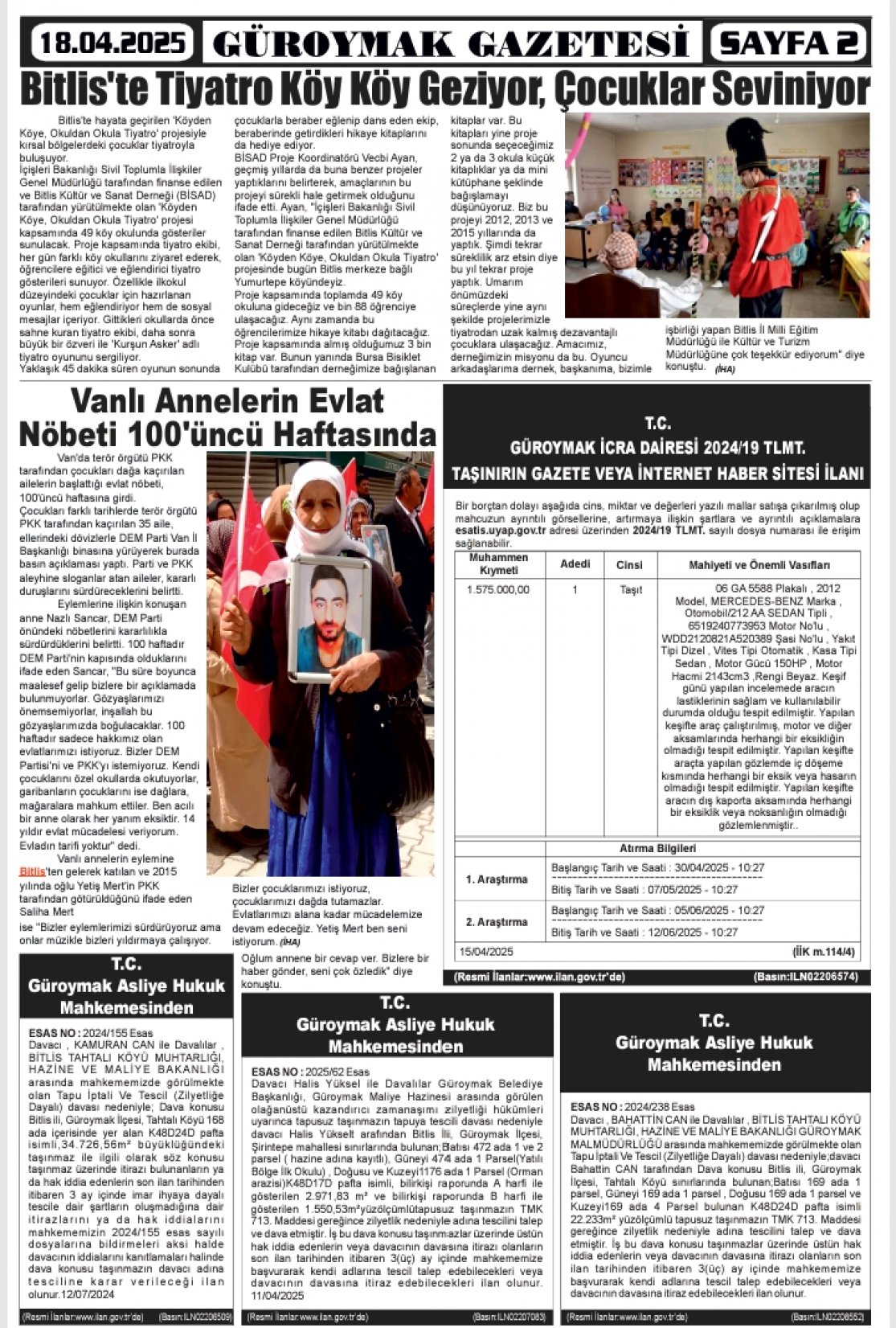 Güroymak Gazetesi  Sayılı Gazete Küpürü