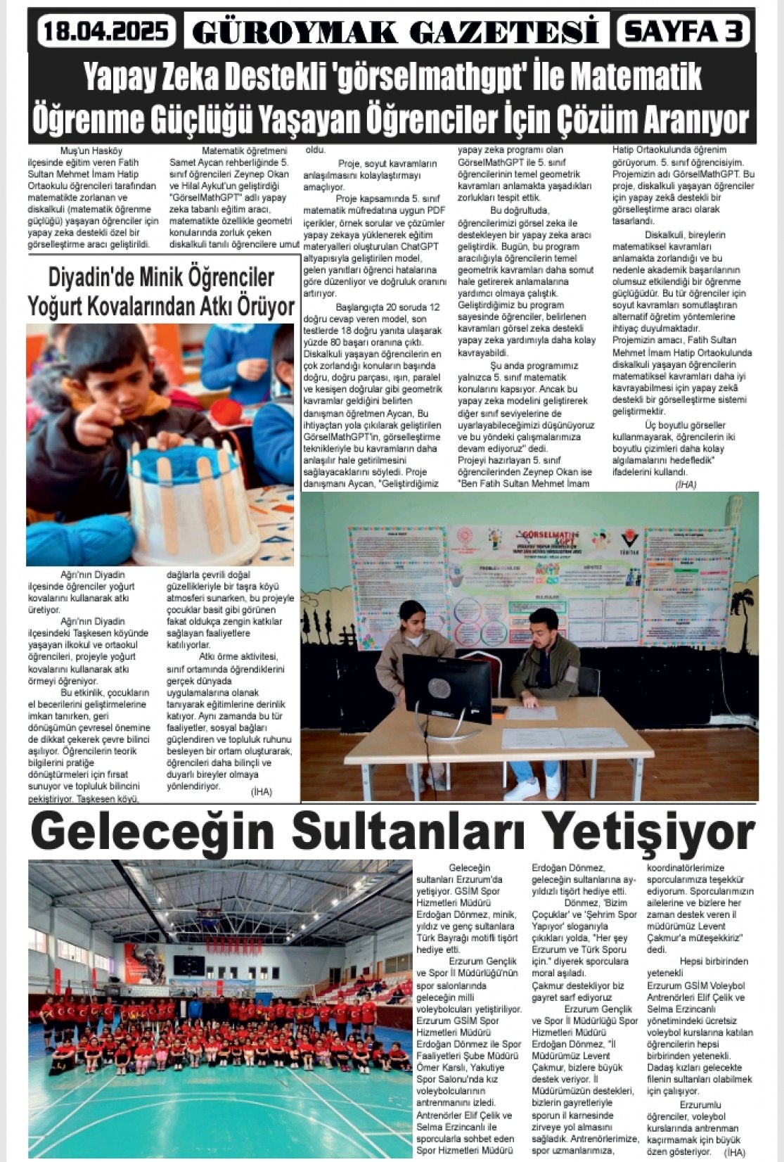 Güroymak Gazetesi  Sayılı Gazete Küpürü