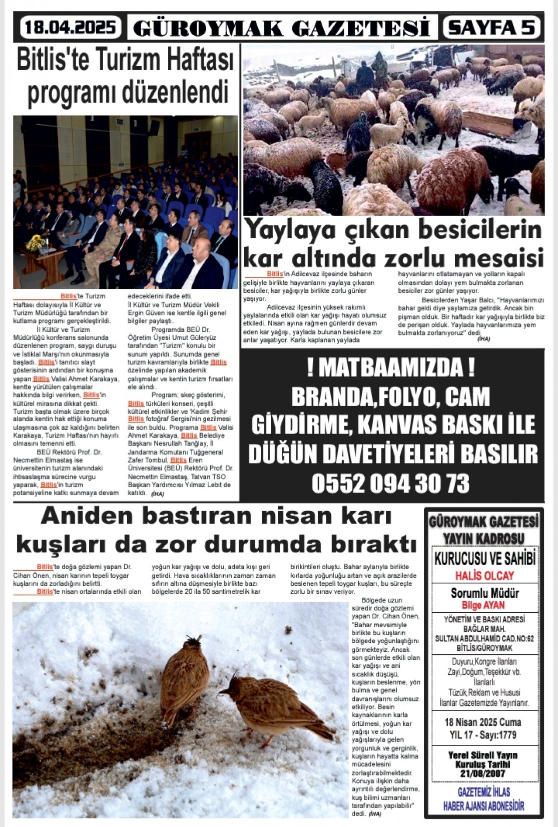 Güroymak Gazetesi  Sayılı Gazete Küpürü