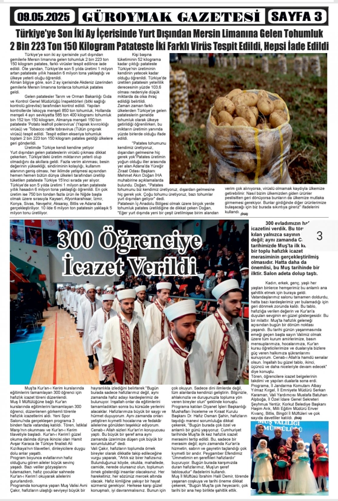 Güroymak Gazetesi  Sayılı Gazete Küpürü